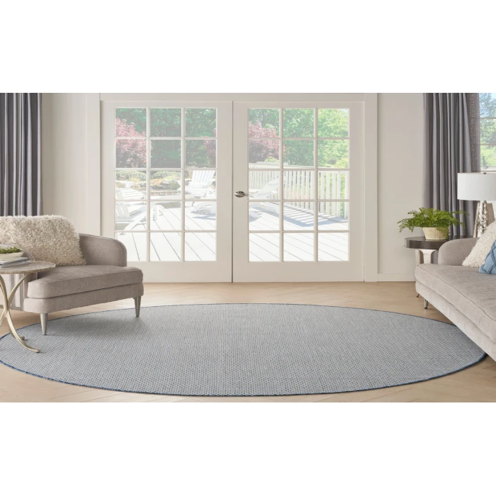 Nourison Courtyard Ivory Blue COU01 6 ft. Round Rug