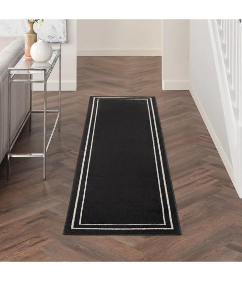 Nourison Home Nourison Essentials Black Ivory NRE02 2 ft. 2 in. X 12 ft. Rectangle Rug