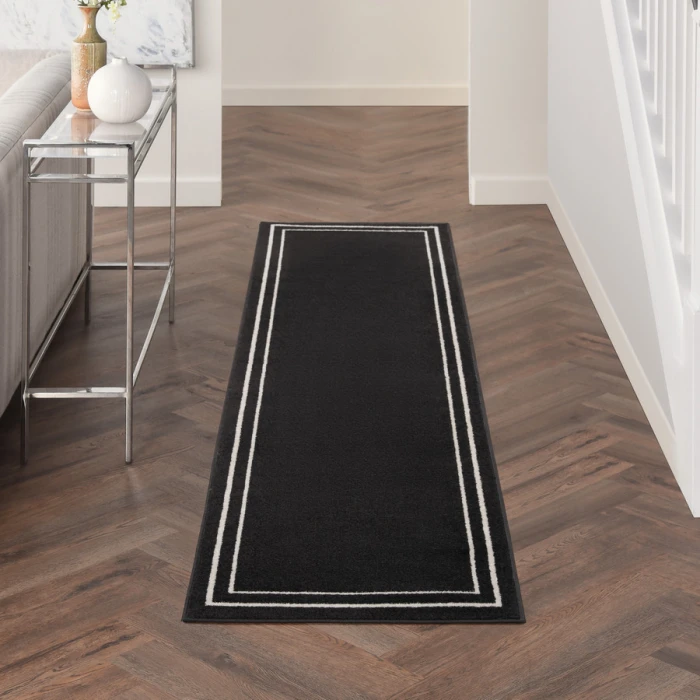 Nourison Home Nourison Essentials Black Ivory NRE02 2 ft. 2 in. X 12 ft. Rectangle Rug