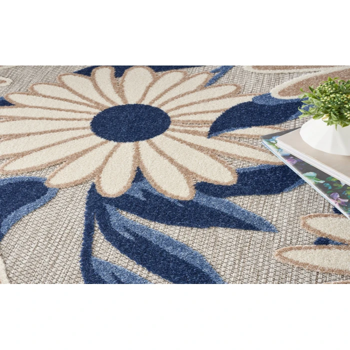 Nourison Aloha Blue Grey ALH33 5 ft. 3 in. Round Rug