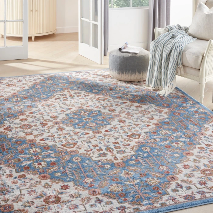 Nourison Elation Area Rug ETN08 Ivory Blue 7'10" x 9'10"