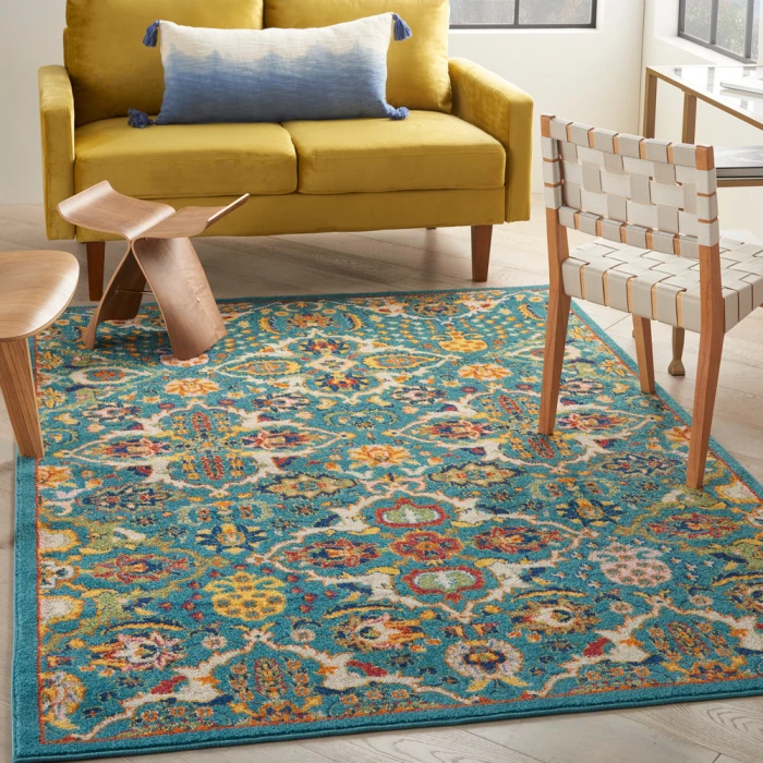 Nourison Allur Area Rug ALR03 Turquoise Ivory