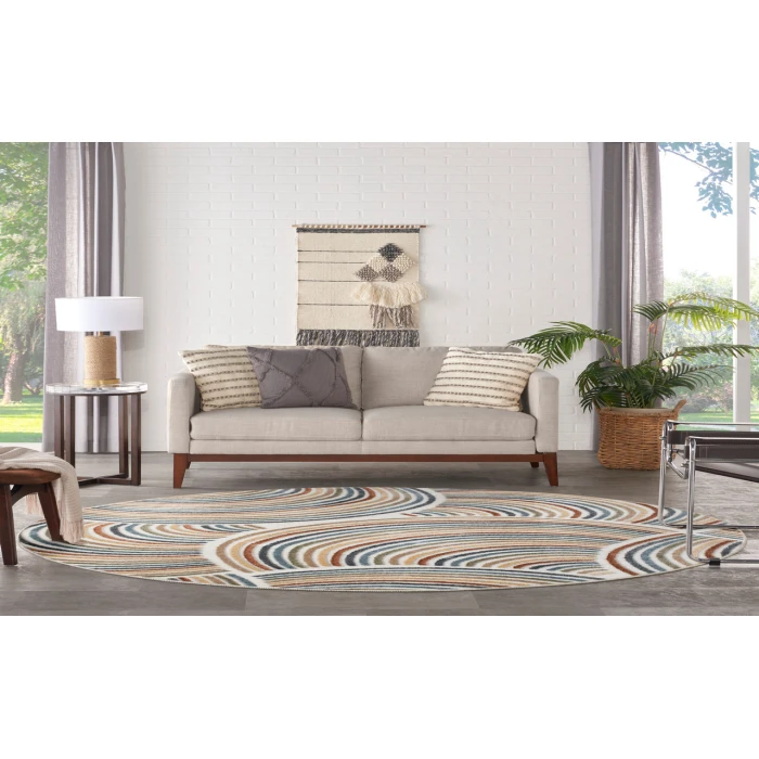 Nourison Astra Machine Washable Ivory Multicolor ASW08 4 ft. Round Rug