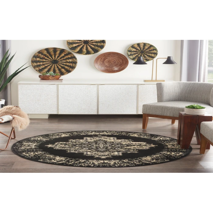 Nourison Grafix Black GRF14 4 ft. Round Rug