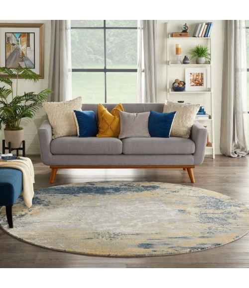 Nourison Twilight Round Area Rug TWI22 Navy Gold 8' Round