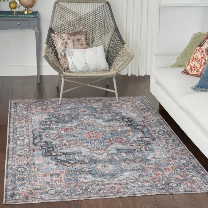 Nicole Curtis Machine Washable Series 1 Area Rug SR101 Blue 5' x 7'