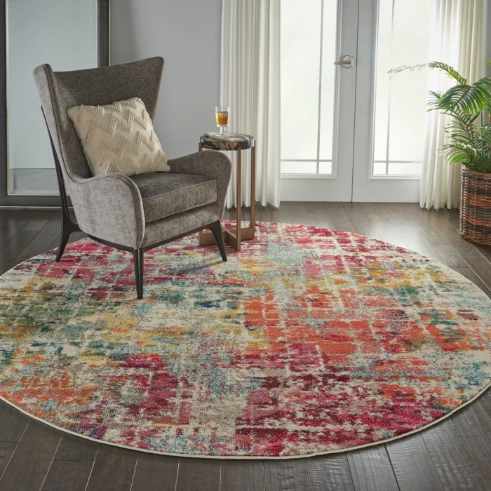 Nourison Celestial Round Area Rug CES13-Pink/Multicolor