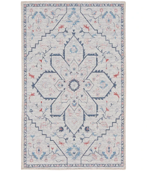 Nicole Curtis Machine Washable Series 1 Ivory Blue SR110 2 ft. X 3 ft. 9 in. Rectangle Rug