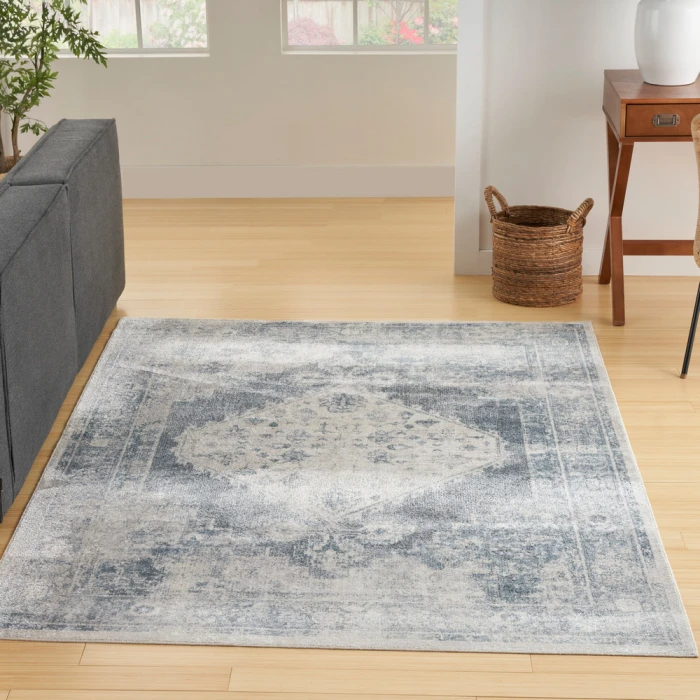 Nourison Astra Machine Washable Area Rug ASW11 Blue/Ivory