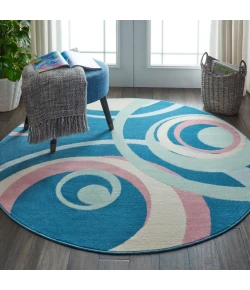 Nourison Home Grafix GRF21 Blue Multicolor 5 ft. 3 in. Round Area Rug