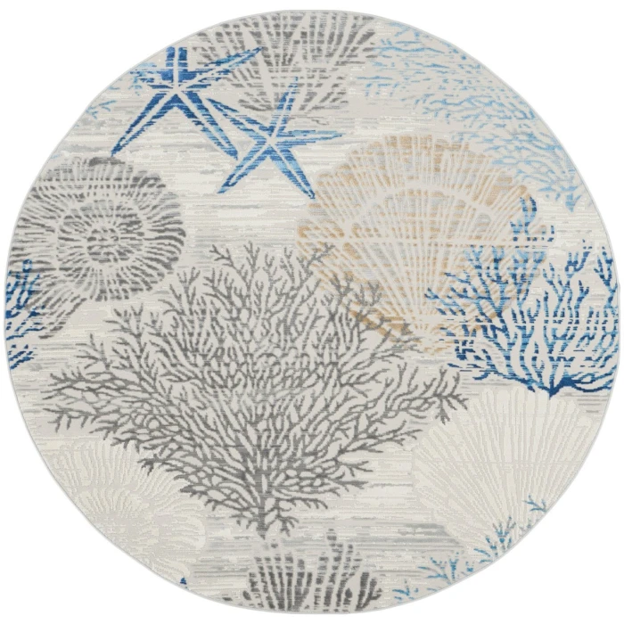 Nourison Seaside Ivory Grey Blue SDS04 5 ft. X Round Rug