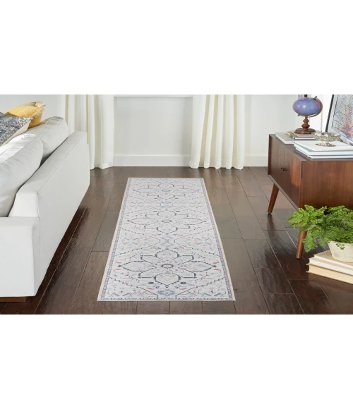 Nicole Curtis Machine Washable Series 1 Ivory Blue SR110 2 ft. 2 in. X 10 ft. Rectangle Rug