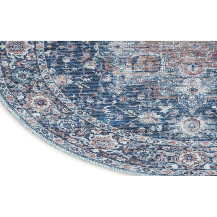 Nicole Curtis Machine Washable Series 1 Ivory Navy SR101 4 ft. Round Rug