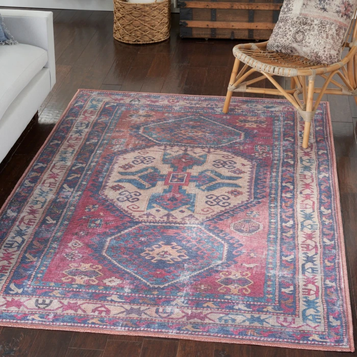 Nicole Curtis Machine Washable Series 1 Area Rug SR105 Red/Navy 4' x 6'