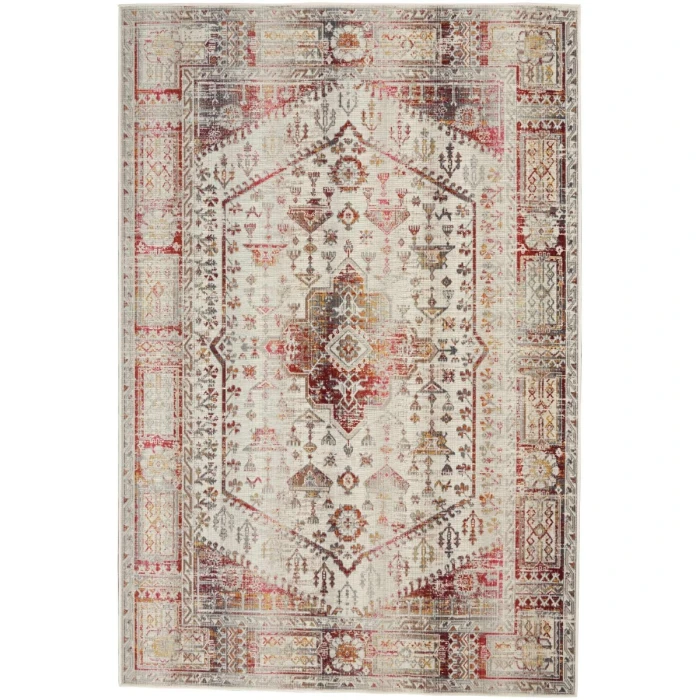 Nourison Vintage Kashan Area Rug VKA08 Ivory Red 2'4" x 8'