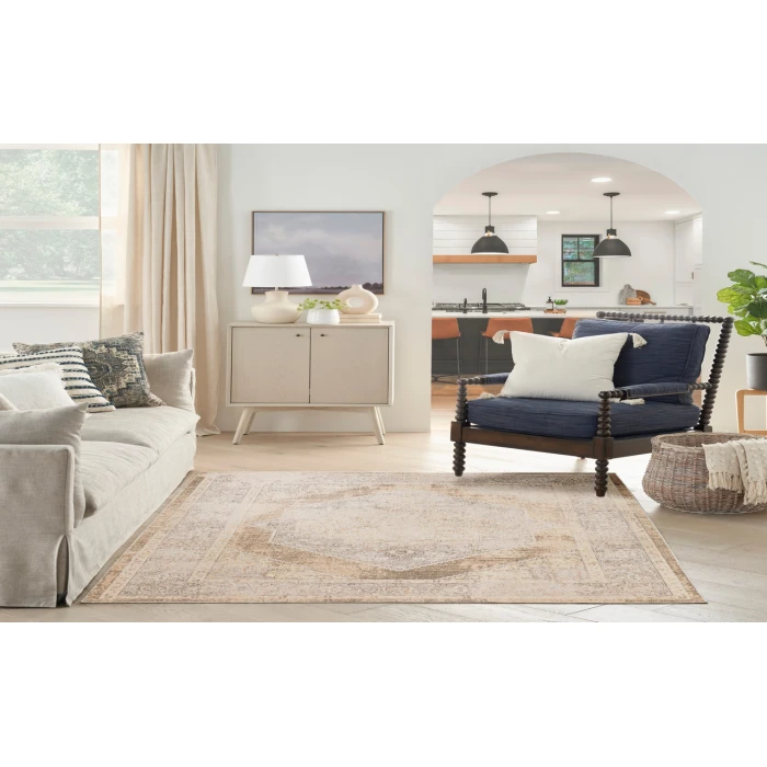 Nourison Astra Machine Washable Beige ASW13 4 ft. X 6 ft. Rectangle Rug