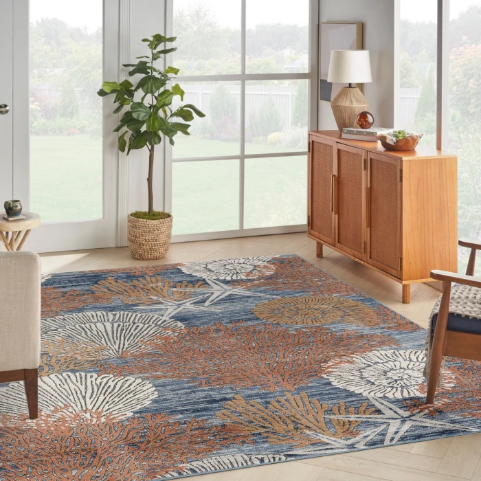 Nourison Seaside Blue Multicolor SDS04 8 ft. X 10 ft. Rect. Rug