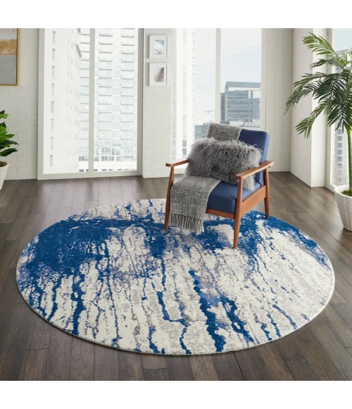 Nourison Twilight Round Area Rug TWI29 Ivory Blue 8' Round