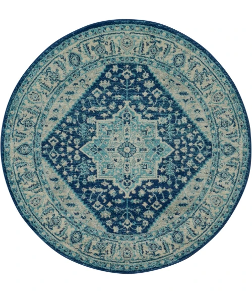 Nourison Tranquil Round Area Rug TRA06-Ivory/Navy