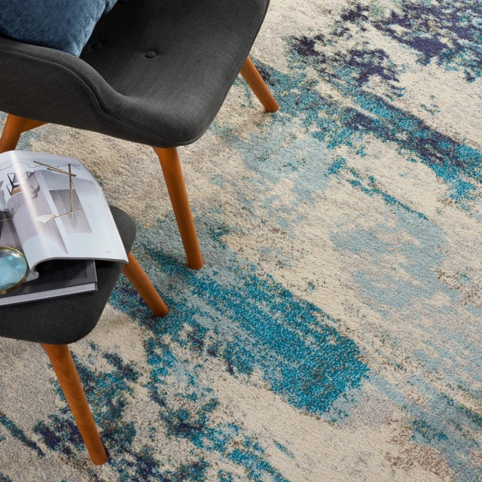 Nourison Celestial Area Rug CES02-Ivory Teal Blue