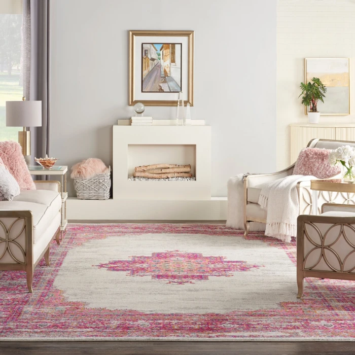 Nourison Passion Area Rug PSN03 Ivory/Fuchsia 12' x 15'