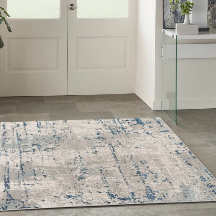 Nourison Quarry Ivory Grey Blue QUA01 4 ft. X Square Rug