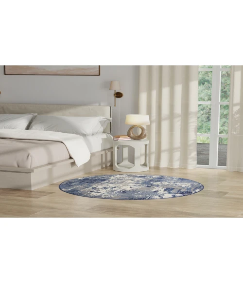 Nourison Grafix Navy Blue GRF38 5 ft. 3 in. Round Rug