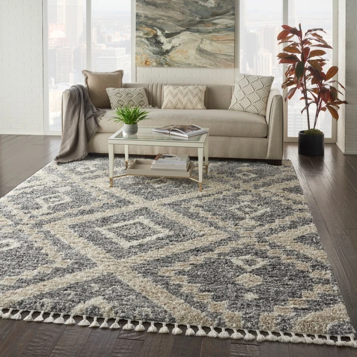 Nourison Oslo Shag Grey/Ivory OSL02 8 ft. X 11 ft. Rect. Rug