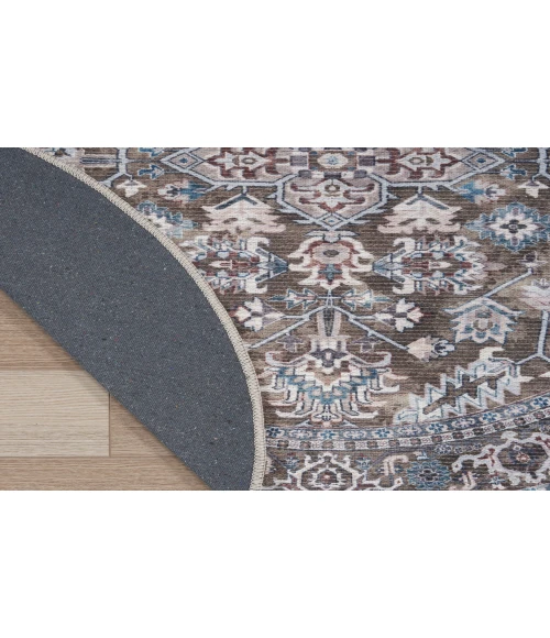 Nicole Curtis Machine Washable Series 1 Olive Ivory SR104 4 ft. Round Rug