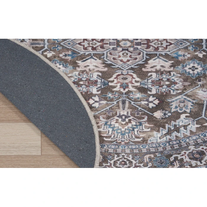 Nicole Curtis Machine Washable Series 1 Olive Ivory SR104 4 ft. Round Rug