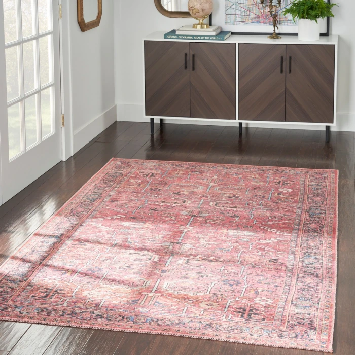 Nicole Curtis Machine Washable Series 1 Area Rug SR102 Red 5' x 7'