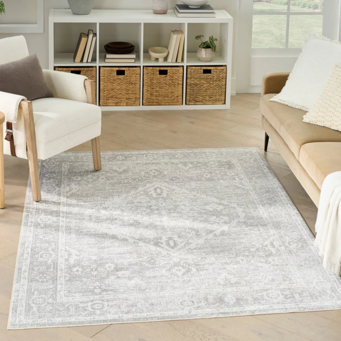 Nourison Astra Machine Washable Light Grey ASW11 5 ft. 3 in. X 7 ft. Rect. Rug