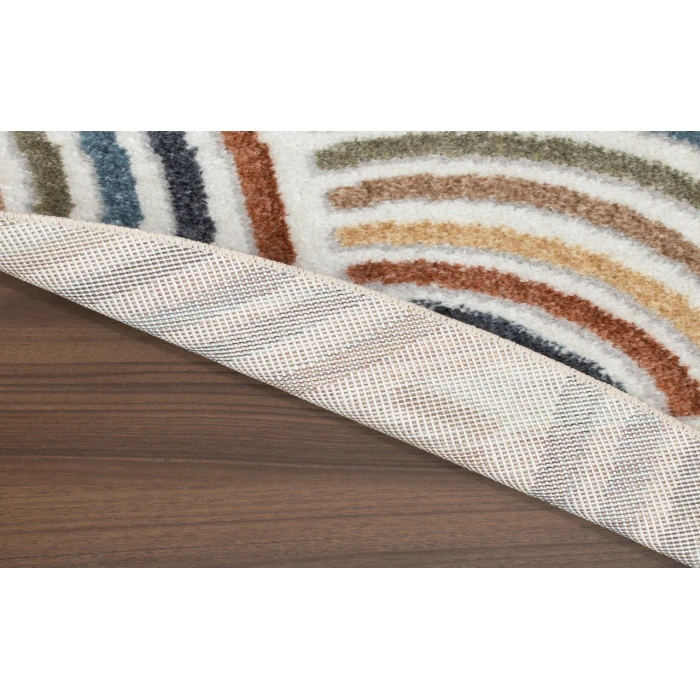Nourison Astra Machine Washable Ivory Multicolor ASW08 5 ft. 3 in. Round Rug