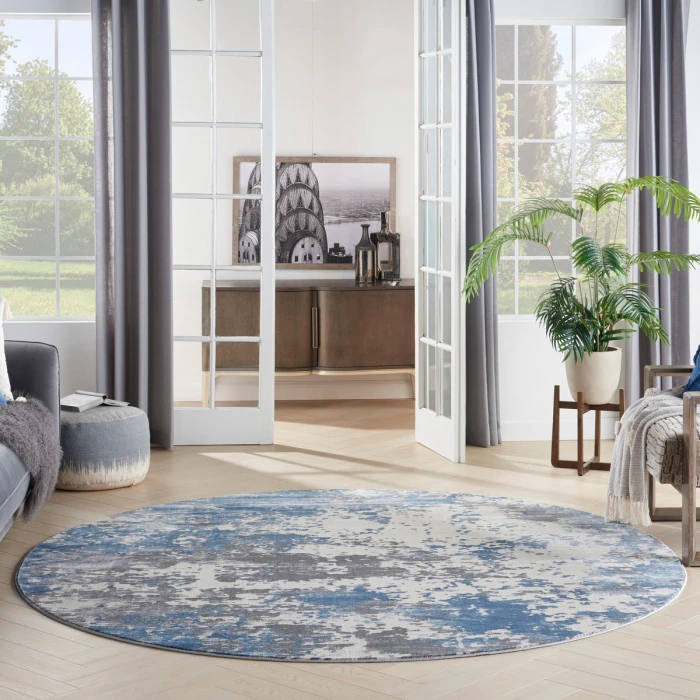 Nourison Rustic Textures Area Rug RUS08 Grey/Blue 7'10" Round