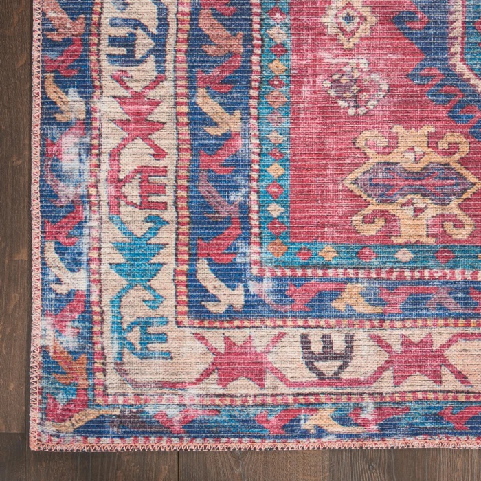 Nicole Curtis Machine Washable Series 1 Area Rug SR105 Red/Navy 4' x 6'