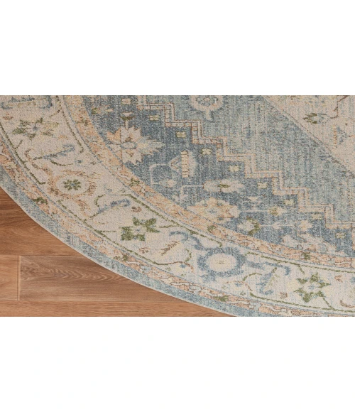 Nourison Astra Machine Washable Silver Blue ASW11 5 ft. 3 in. Round Rug