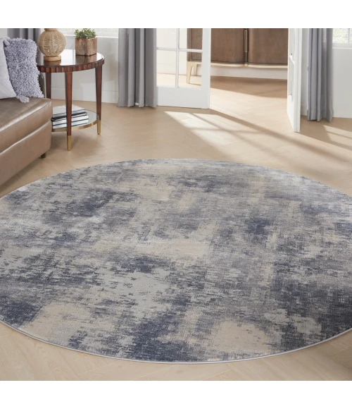 Nourison Rustic Textures Area Rug RUS02 Blue/Ivory 5'3" Round