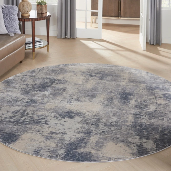 Nourison Rustic Textures Area Rug RUS02 Blue/Ivory 5'3" Round