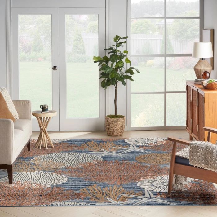 Nourison Seaside Blue Multicolor SDS04 8 ft. X 10 ft. Rect. Rug