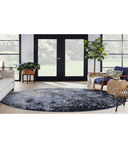 Nourison Passion Light Blue Black PSN10 8 ft. Round Rug