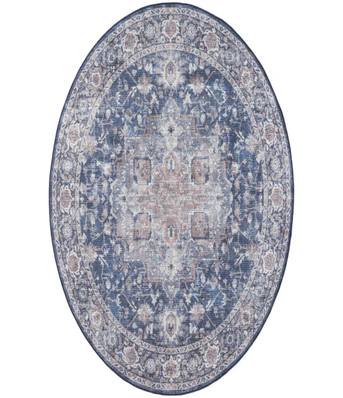 Nicole Curtis Machine Washable Series 1 Ivory Navy SR101 7 ft. 10 in. Round Rug