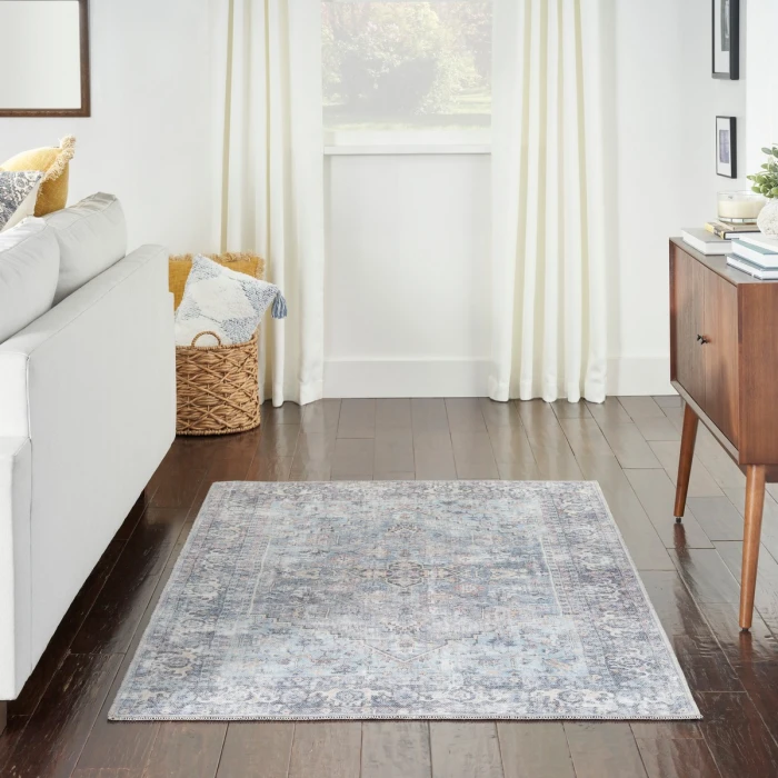 Nicole Curtis Machine Washable Series 1 Area Rug SR104 Blue 4' x 6'