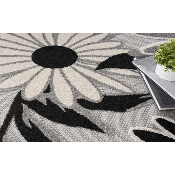 Nourison Aloha Black White ALH33 5 ft. 3 in. Round Rug