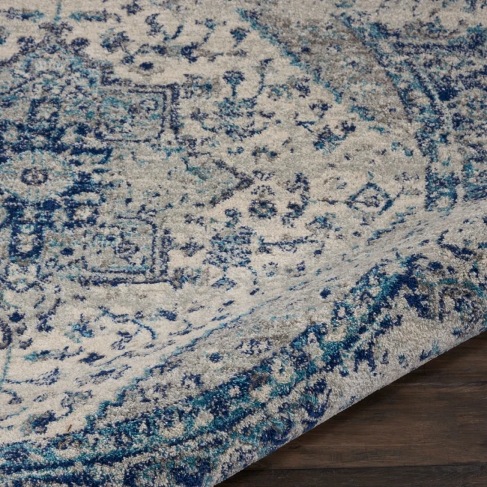Nourison Tranquil Round Area Rug TRA06-Ivory/Light Blue