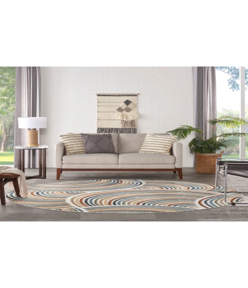 Nourison Astra Machine Washable Ivory Multicolor ASW08 7 ft. 10 in. Round Rug