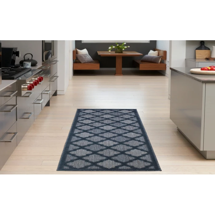 Nourison Easy Care Navy Blue NES01 2 ft. X 6 ft. Rectangle Rug