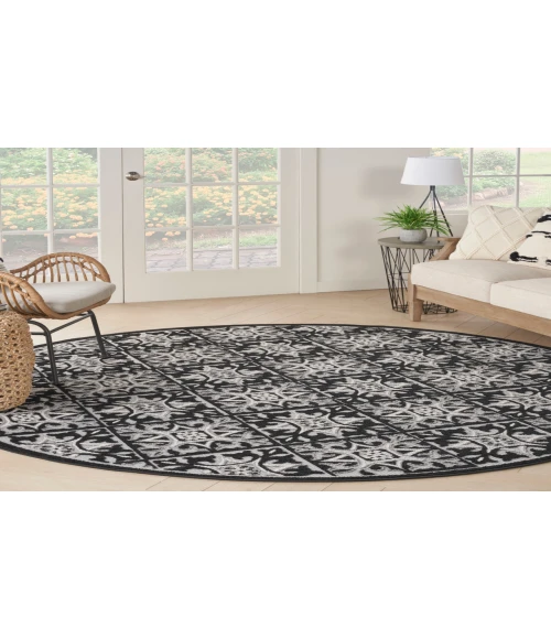 Nourison Aloha Black White ALH34 7’10” Round Rug