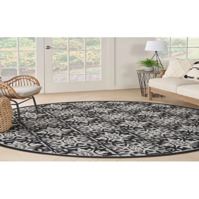 Nourison Aloha Black White ALH34 7’10” Round Rug