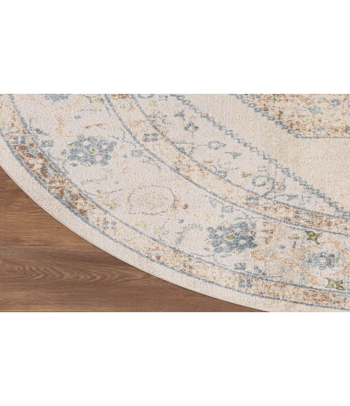 Nourison Astra Machine Washable Ivory Blue ASW13 5 ft. 3 in. Round Rug