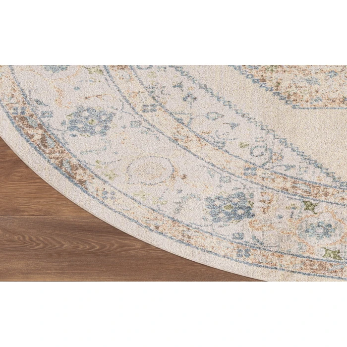 Nourison Astra Machine Washable Ivory Blue ASW13 5 ft. 3 in. Round Rug